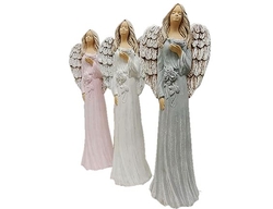 Dekorativní anděl šedý s ptáčkem 39 cm
